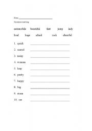 English worksheet: Synonym matching