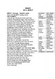 English Worksheet: Act 1, Scene 5 Macbeth