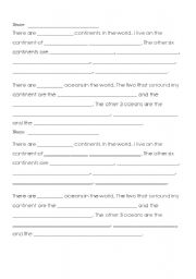 English worksheet: Continents and Oceans