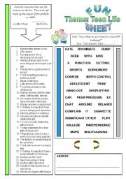 English Worksheet: Fun Sheet Theme: Teen Life