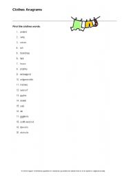 English worksheet: Clothes Anagrams