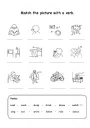 English worksheet: basic verbs picture match