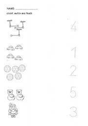 English Worksheet: COUNT, MATCH AND TRACE