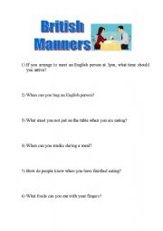 English Worksheet: British Manners