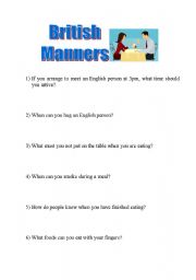 English worksheet: British Manners