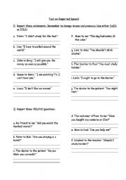 English Worksheet: Reported Speech - Exercises