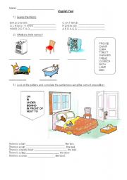 English Worksheet: The house, furniture and prepositions of place.
