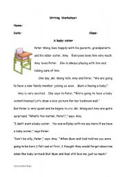 Comprehension and Writing Worksheet - A Baby Sister