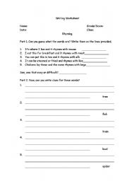 English worksheet: Rhyming