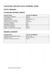 English worksheet: calender and times