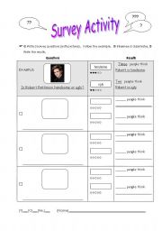 English Worksheet: Survey Activity with Adjectives