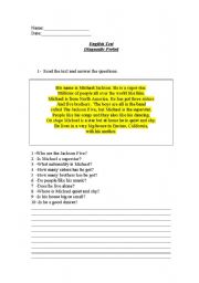English Worksheet: Test to evaluate 