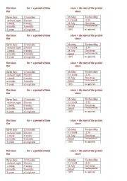 English Worksheet: For / Since 