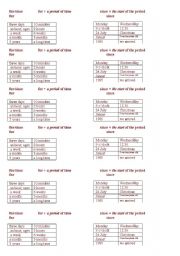 English worksheet: For / Since 