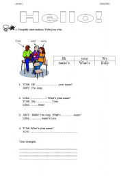 English worksheet: Say hello