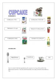 English worksheet: Microwave Oven Cupcake Recipe