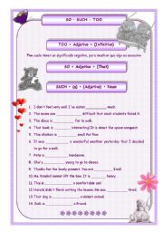 English Worksheet: so, such, too