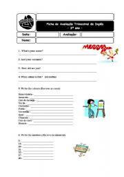 English Worksheet: Third year evaluation test-Portuguese
