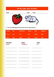English worksheet: The Big Hungry  Bear Worksheet