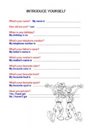 English worksheet: Introduce yourself