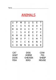 English Worksheet: Word search animals