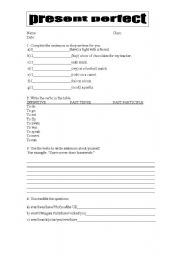 English worksheet: present perfect activities