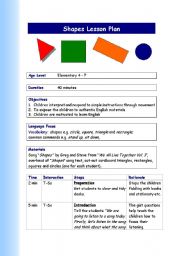 English Worksheet: Shapes Song Lesson Plan