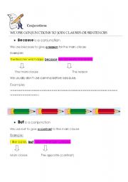 English worksheet: Conjunctions( but and because)