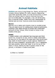 English Worksheet: Animal Habitats