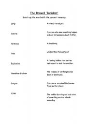 English worksheet: Roswell vocab match up