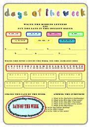 English Worksheet: days of the week