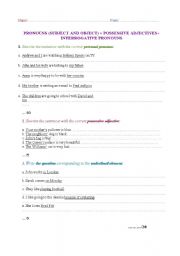 English worksheet: PERSONAL, INTERROGATIVE PRONOUNS+ POSSESSIVE ADJECTIVES