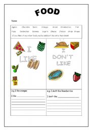 English Worksheet: I dont like / I do like