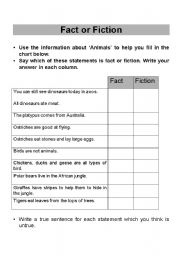 English worksheet: Fact or Fiction 2