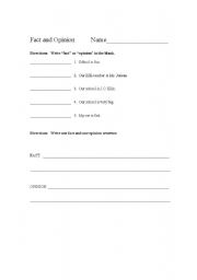 English worksheet: Fact and Opinion