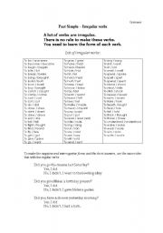 English Worksheet: Past simple. Irregular verbs