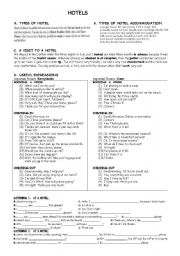 English Worksheet: HOTELS