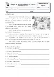 English Worksheet: Tonys birthday - 5th year test 