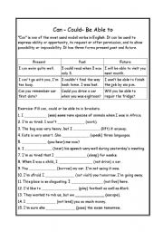 English Worksheet: modal verbs - can, could, be able to