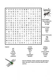 English Worksheet: Insect Word Search