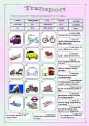 English Worksheet: Transport - matching exercise (editable)