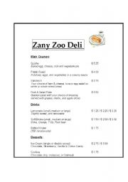 English worksheet: Deli Menu