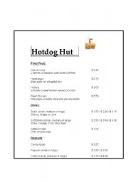 English worksheet:  Fastfood Menu