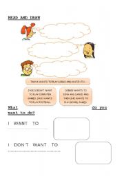 English worksheet: I want / dont want to do