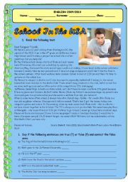 English Worksheet: SCHOOL IN THE USA - PRESENT SIMPLE READING + EXERCISES