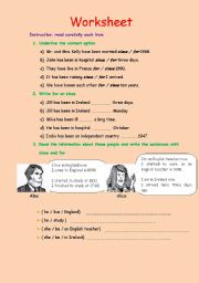 English Worksheet: Since and For