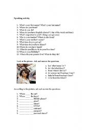 English Worksheet: Questionaire speaking activity elementary