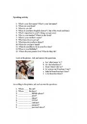 Questionaire speaking activity elementary