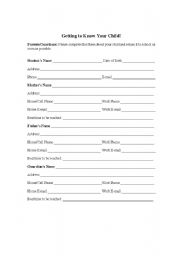 English worksheet: student information