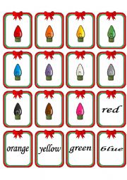 English Worksheet: Christmas Lights Color Matching Game